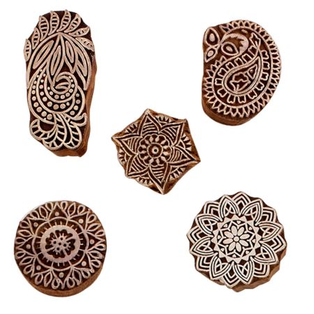 Set of 5 Piece New Mix Wooden Printing Blocks